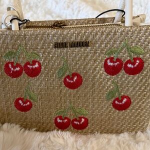 Steve Madden Cherry Embroidered Shoulder Handbag with extra Cherry Bag Charm
